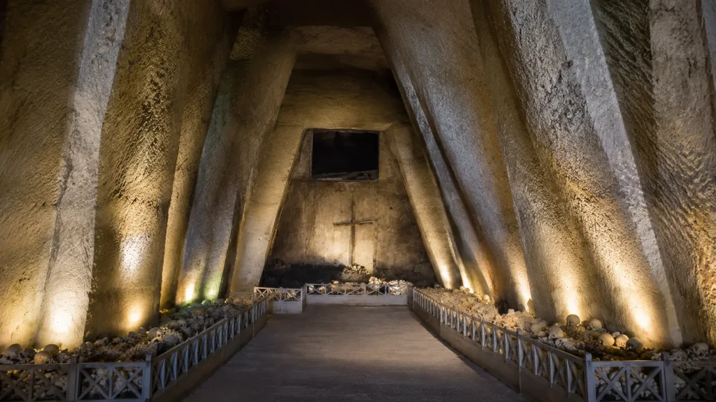 Underground chapel inside Fontanelle Cemetery in Naples Italy