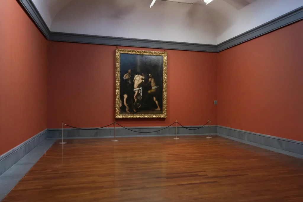 Caravaggio's The Flagellation of Christ displayed at the Capodimonte Museum in Naples, Italy