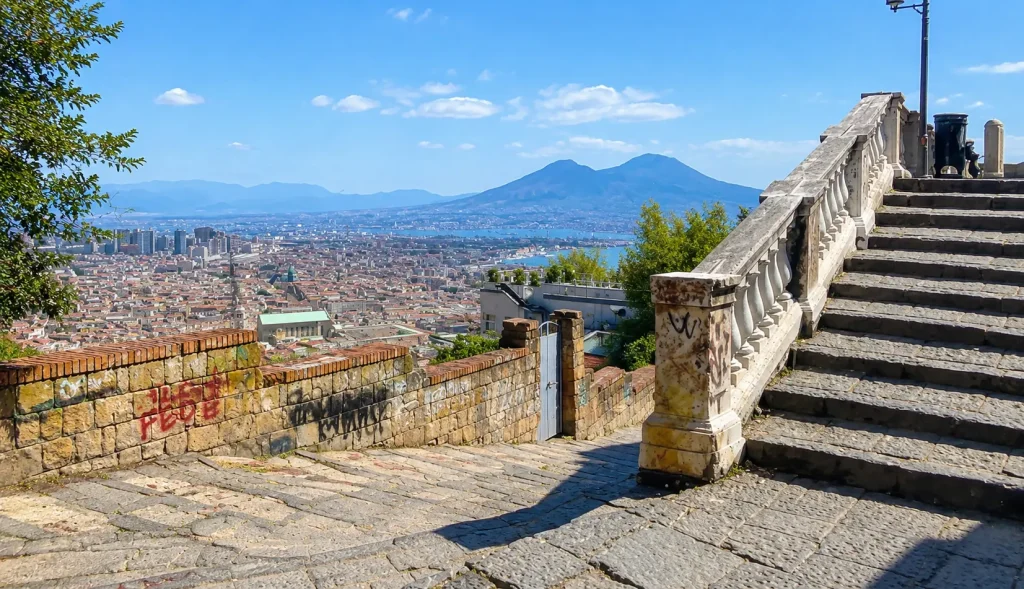 Panoramic view of Mount Vesuvius from Pedamentina a San Martino in Naples