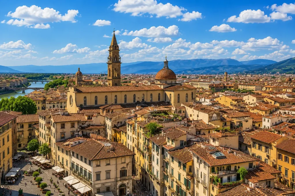 Panoramic view of the Santo Spirito district in Florence, Italy on a sunny day